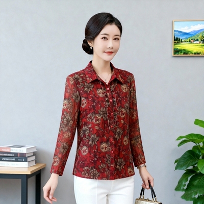 中年妈妈夏装台湾纱速干衬衫