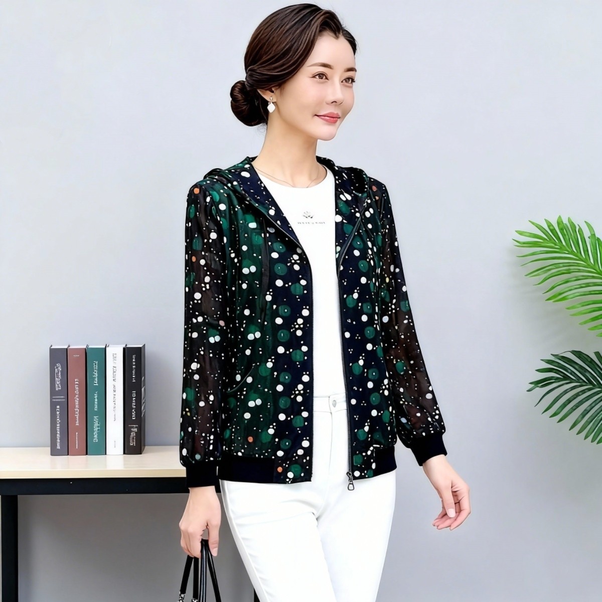 时尚中年妈妈春秋夏装新款长袖速干网纱开衫50洋气女装上衣外套