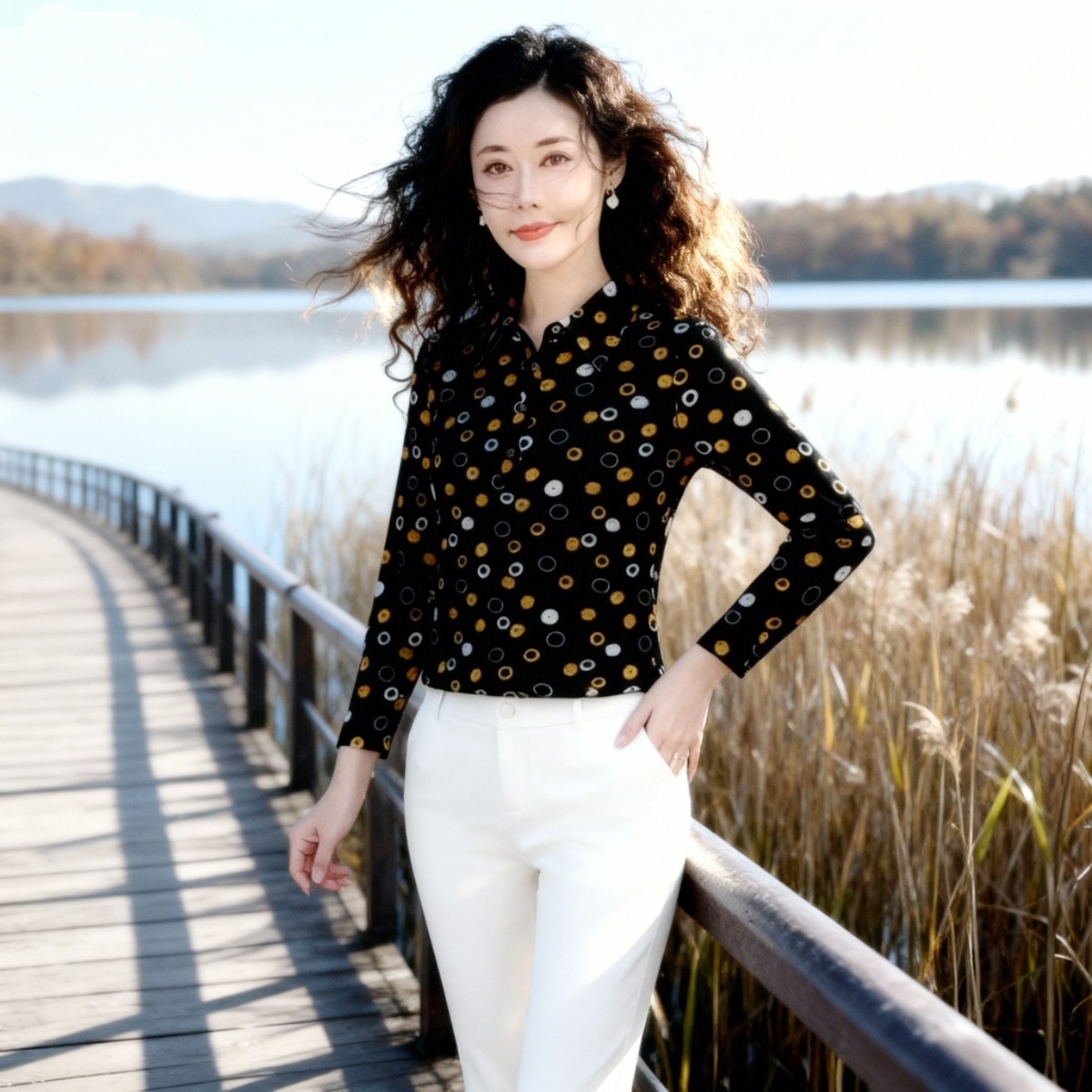 网纱套头印花T恤衫女速干透气