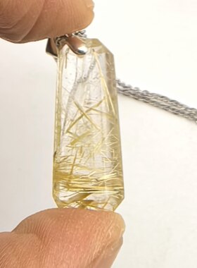金柱聚宝天然猫眼钛晶金发晶水晶吊坠银扣挂坠一物一图A52-76