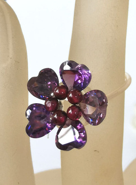 正品清仓~收藏精品紫色锆石+石榴石吉祥女款水晶戒指A13