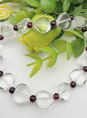 10A天然白水晶心形+石榴石手链手串设计款女小众增进健康A35