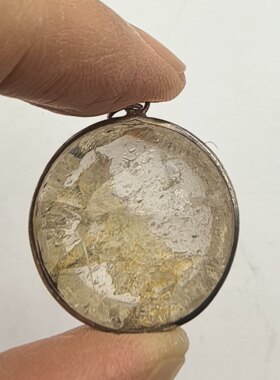 金箔藏晶天然黄胶花水晶吊坠925银包边挂件一物一图B39