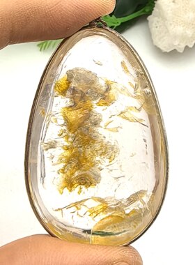 灵熊献瑞天然黄胶花异象水晶泰迪熊吊坠银包边一物一图A54-118