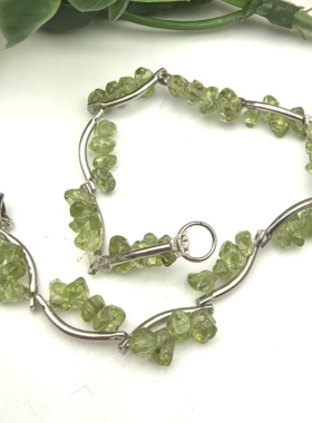 天然无优化橄榄石碎石原石手链手串饰品女款一物一图A48-11