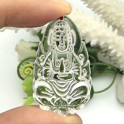 天然浅茶水晶观音菩萨吊坠挂件男女款一物一图A47-48