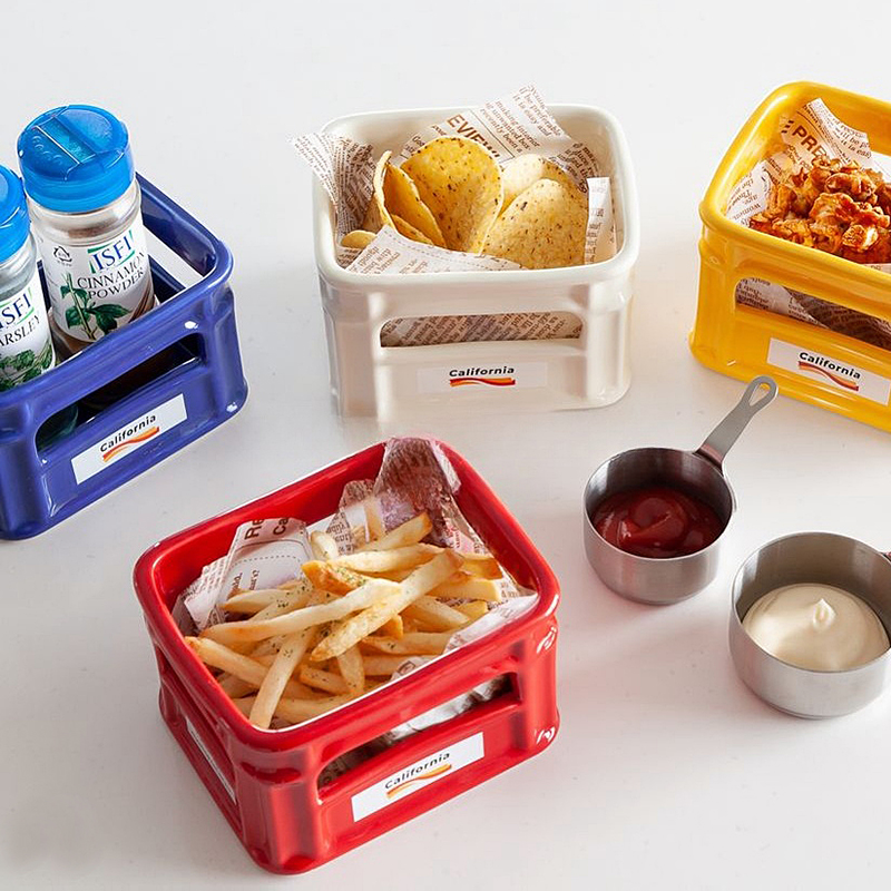 ins陶瓷桌面收纳盒零食碗爆米花薯条收纳篮子水果碗小吃筐零食碗