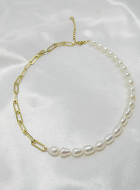 choker法式链条拼接性感淡水珍珠