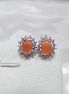 天然石耳钉南红玛瑙锆石微镶耳环925银针防敏原创设计简约女57504