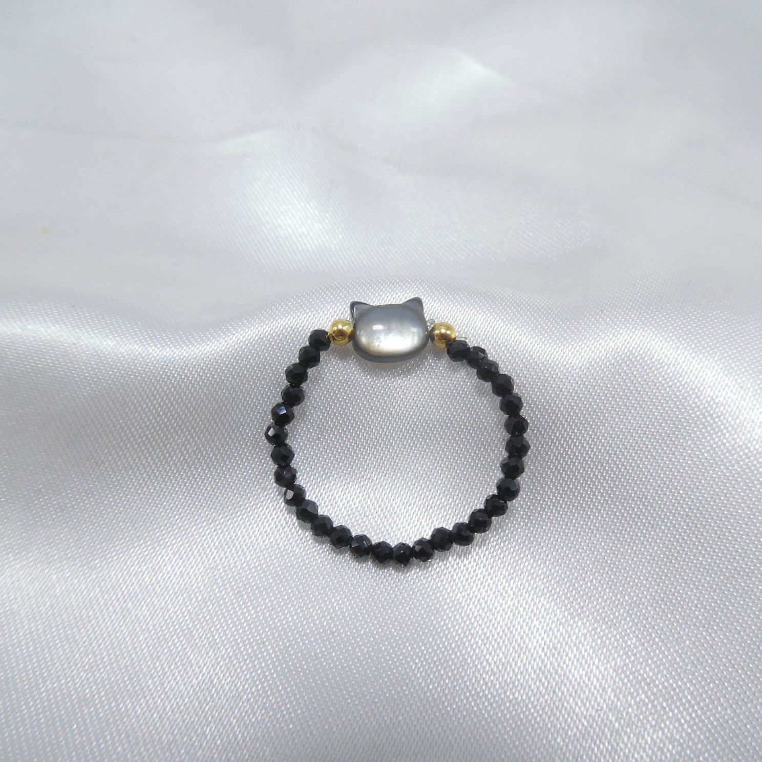 小猫头松紧戒指鲽贝贝壳指环可爱