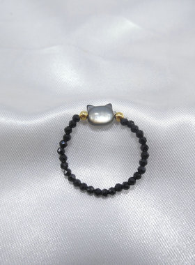 小猫头松紧戒指鲽贝贝壳指环可爱