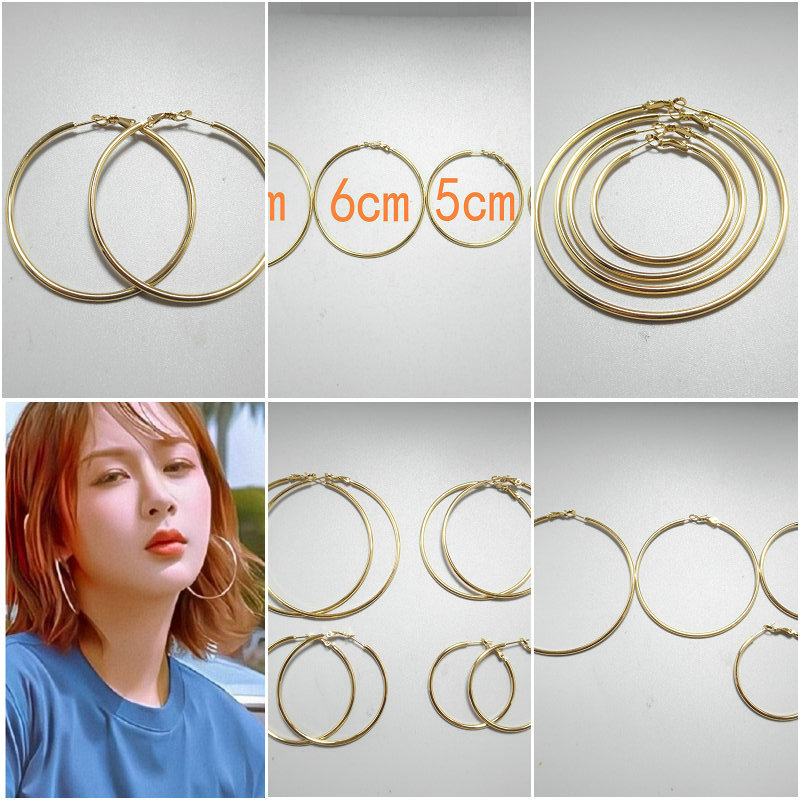 大圈耳环女钛钢金色水原希子欧美细圈简约网红明星款耳钉基础耳圈
