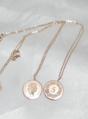 w尚欧美流行钛钢双面女王项链