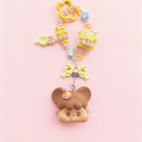 QOQO粉色生日系列萌粒串珠手机链可爱卡通秋冬季挂件女生闺蜜礼物