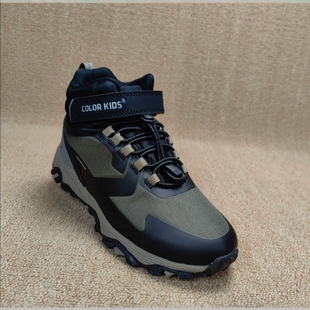 欧洲尾货户外防水外贸男童中帮徒步鞋耐磨防滑小学生魔术贴登山鞋