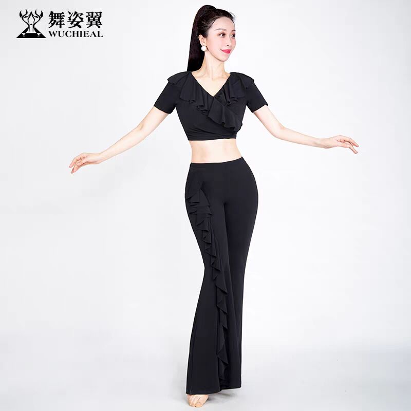 舞姿翼黑色肚皮舞服套装上衣裤子
