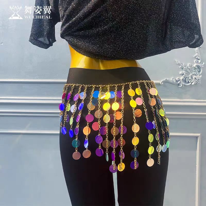 舞姿翼肚皮舞流苏亮片臀巾腰链