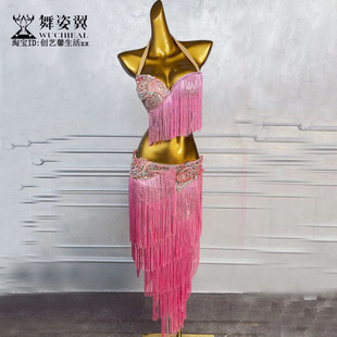 舞姿翼粉色2025冬新款肚皮舞套装演出练习功服装女东方舞鼓舞镶钻