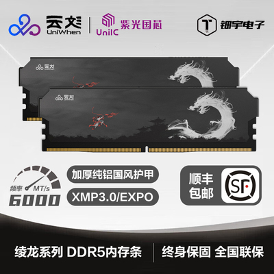 云彣紫光国芯32G 16Gx2内存条 DDR5 6000 台式机超频马甲内存绫龙