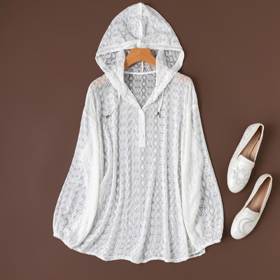 精致防晒刺绣白色桑蚕丝长袖外套