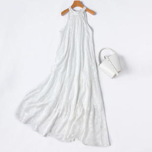 唯美仙气白色！真丝大摆裙蛋糕裙剪花绡桑蚕丝双层长裙连衣裙