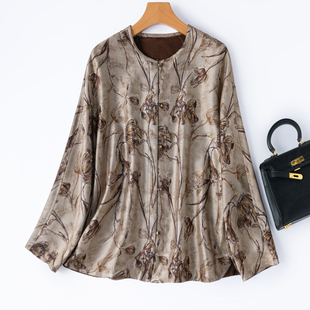 斑驳复古茶色工笔画！精美丝羊毛中式老钱风衬衫蚕丝连袖开衫外套