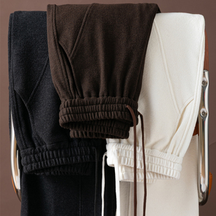 毛呢裤 秋冬亲肤保暖女款 长裤 桑蚕丝羊绒一体绒立体剪裁拼接阔腿裤