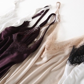 修身 2021春夏新款 桑蚕丝真丝短袖 V领睫毛蕾丝花边打底吊带背心