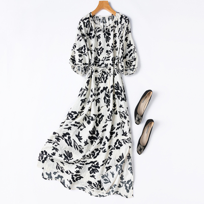 抽象黑白摩登印花！真丝干丝裙子