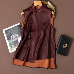 40姆米重磅红云缎!古色古香!挺括有型!真丝香云纱背心国风马甲