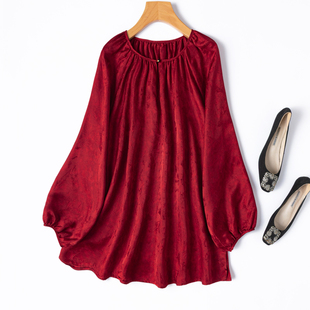 艺术感草染！优雅20姆米真丝提花缎新中式插肩灯笼袖宽松衬衫女秋