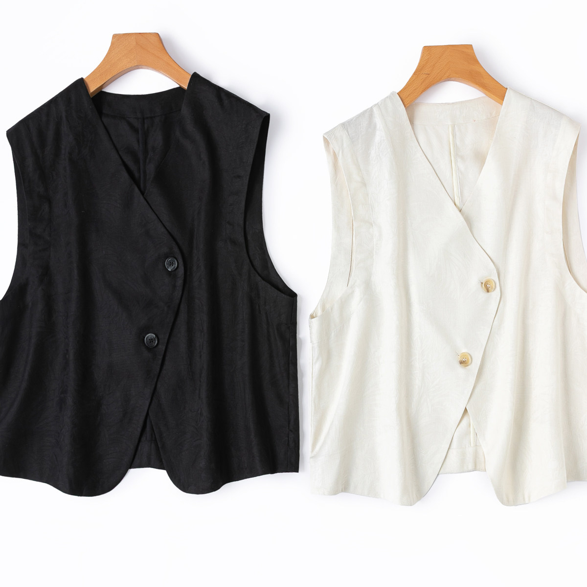 设计感高阶黑白马甲！真丝提花绢丝交领V领宽松背心叠穿蚕丝百搭