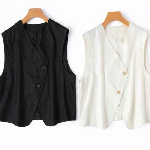 设计感高阶黑白马甲 真丝提花绢丝交领V领宽松背心叠穿蚕丝百搭