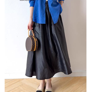 黑色龟纹香云纱工装A字半身裙！真丝桑蚕丝花苞腰复古口袋长裙