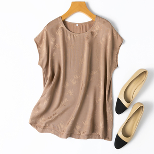 一气呵成！简约新中式！透气好真丝提花绞罗！圆领连肩袖宽松T恤