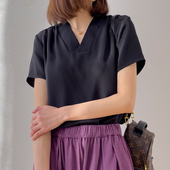基础好穿高质感 26姆米真丝弹力重磅双绉V领短袖 T恤上衣纯色百搭
