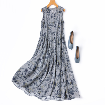 2.2米大摆青花瓷真丝长裙度假风