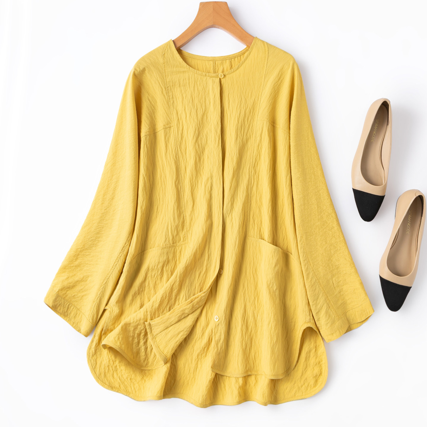 dry silk真丝干丝设计师款款解构大码桑蚕丝宽松开衫上衣衬衫女