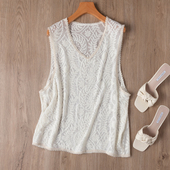 桑蚕丝重工刺绣无袖 叠穿真丝绣花大背心马甲白色 镂空上衣宽松罩衫