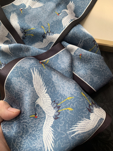 仙风道骨仙鹤印花 双面真丝桑蚕丝长丝带长丝巾飘带围巾初秋国风