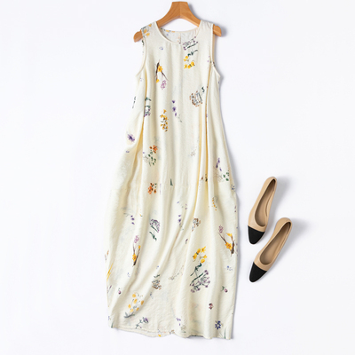 米白色真丝干丝茧型连衣裙
