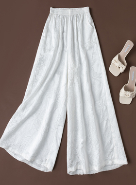 稀少面料！文艺感白色！清爽30姆米重磅真丝缂丝大裤腿阔腿裤裙裤