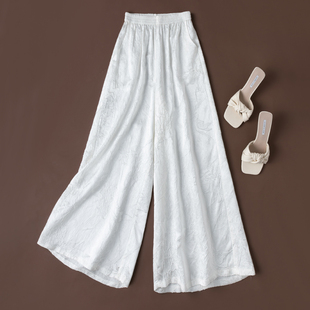 稀少面料！文艺感白色！清爽30姆米重磅真丝缂丝大裤腿阔腿裤裙裤