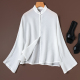 立领盘扣防晒披肩外套 白色真丝半透视长袖 中式 肌理感桑蚕丝罩衫