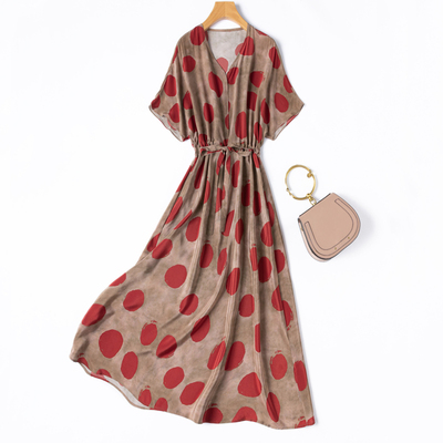 艺术圆点！文艺感真丝收腰连衣裙
