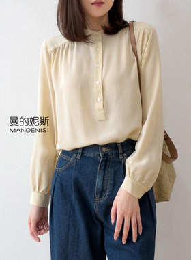 软糯高质感真丝立领长袖衬衫通勤