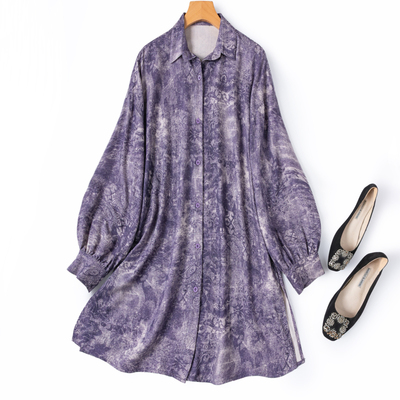 紫色巴洛克！真丝加棉中长款衬衫