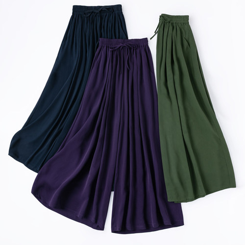 垂感赞！真丝建宏绉系带大裙裤