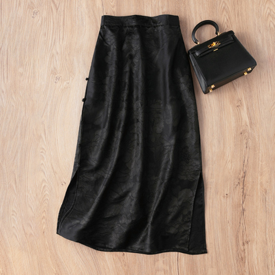 45姆米重磅提花香云纱真丝桶裙