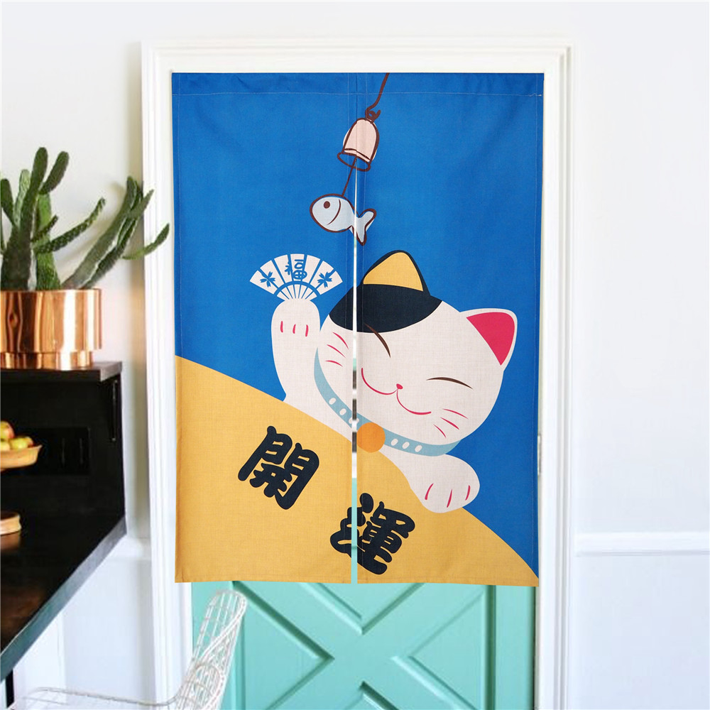 招财猫日式和风棉麻布书房门帘